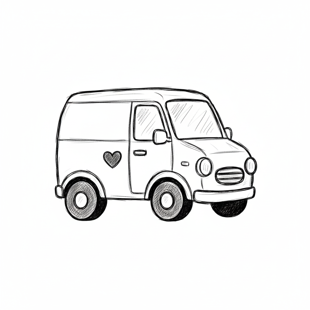 Line drawing sketch of a delivery van