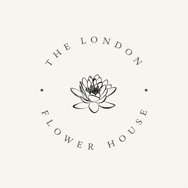 Logo of The London Flower House with a waterlily design on a white background