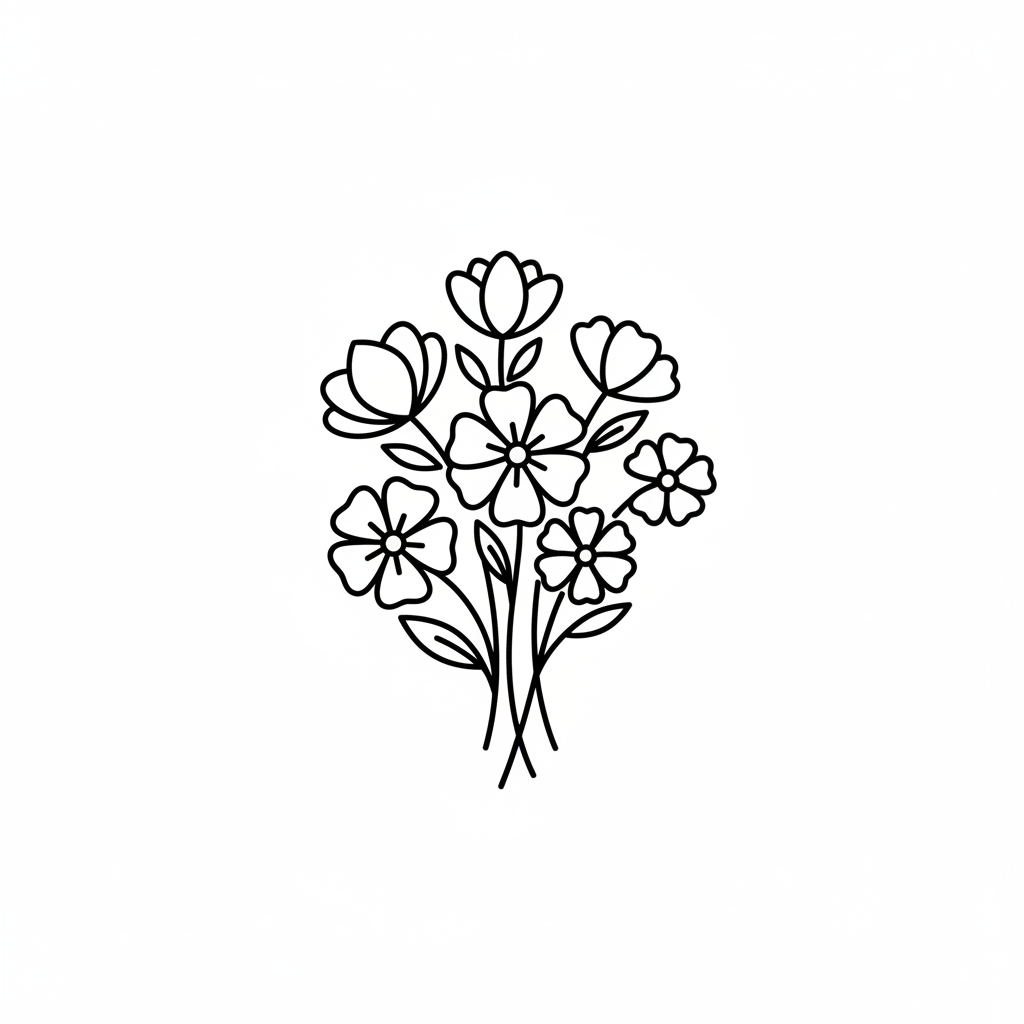 small black outline icon drawing of a bouquet of flowes
